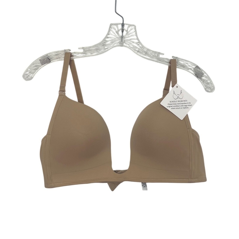 Unbranded Deep U Plunge Bra Women 38D Tan New Seamless Push Up Padded Low Cut